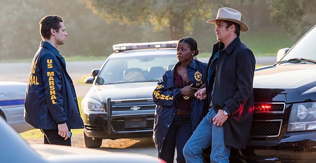 Jacob Pitts Erica Tazel and Timothy Olyphant in Justified Season 6 Episode 13