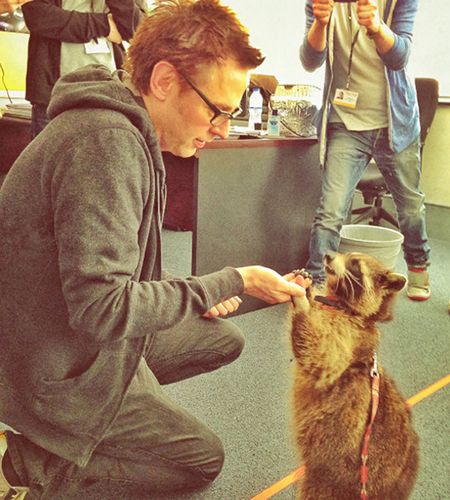 James Gunn on set of 'Guardians of the Galaxy' with Raccoon