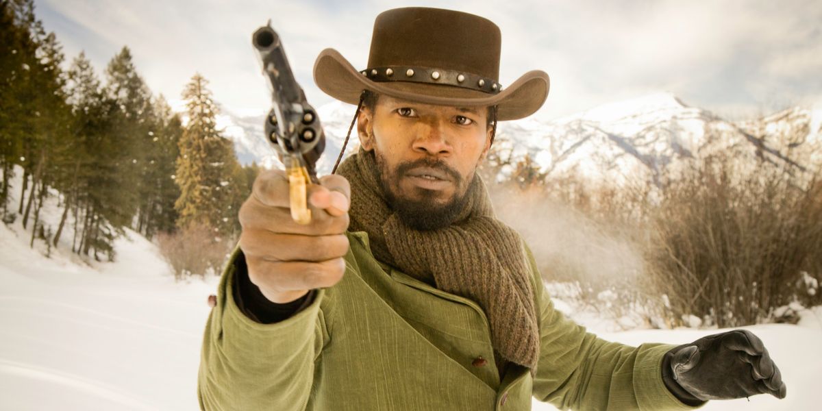 Jamie Foxx in the snow with a gun in Django Unchained