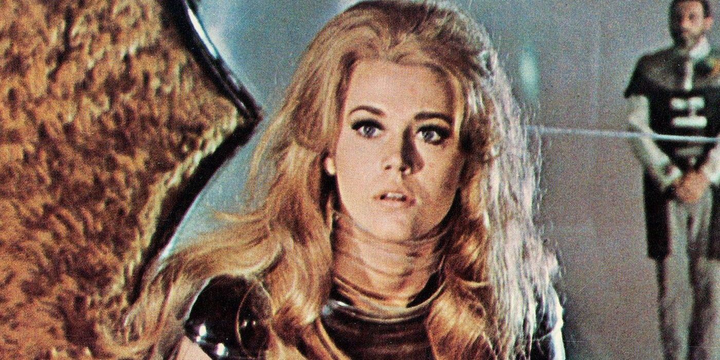 Jane Fonda looking stunned in Barbarella