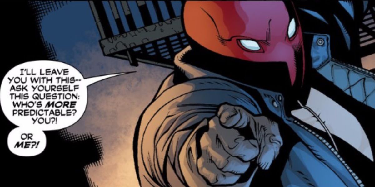 The Red Hood points menacingly in DC Comics 