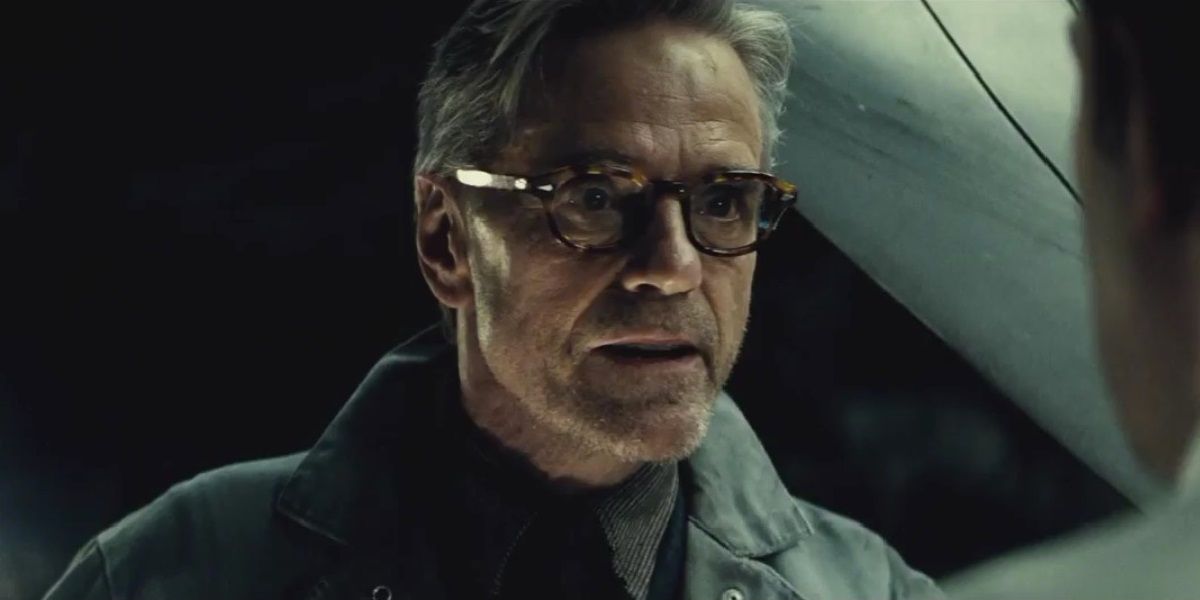 Jeremy Irons as Alfred in the Batcave in Batman v Superman
