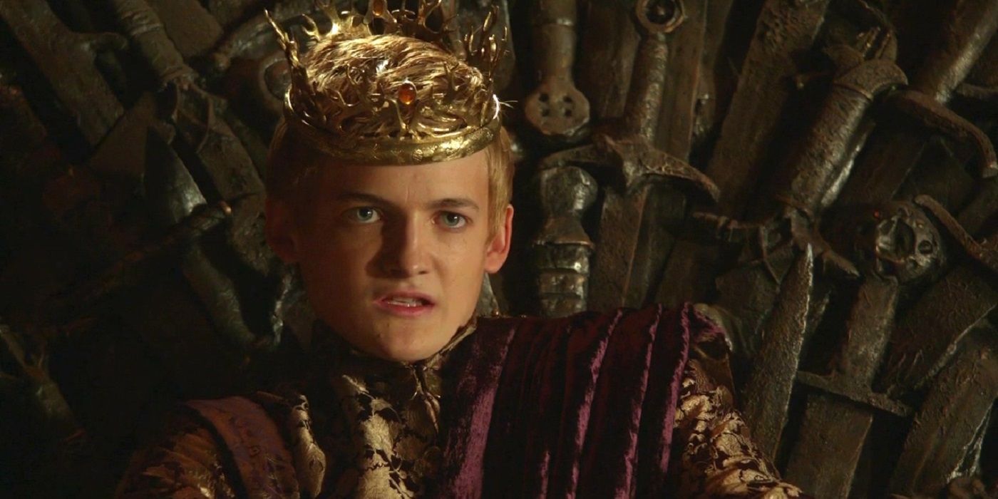 King Joffrey Baratheon played by Jack Gleeson on the Iron Throne on Game of Thrones