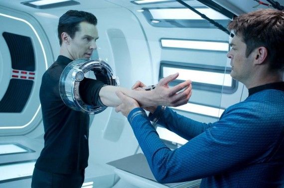 John Harrison (Benedict Cumberbatch) and Bones McCoy (Karl Urban) in 'Star Trek Into Darkness'