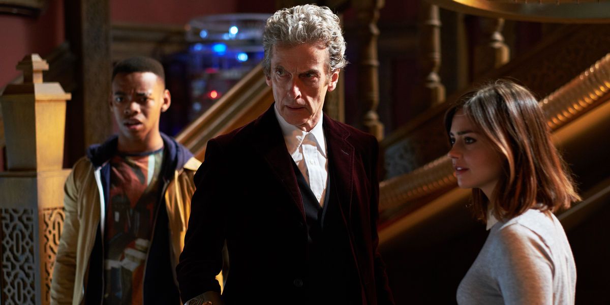 Joivan Wade Peter Capaldi and Jenna Coleman in Doctor Who Season 9 Episode 10