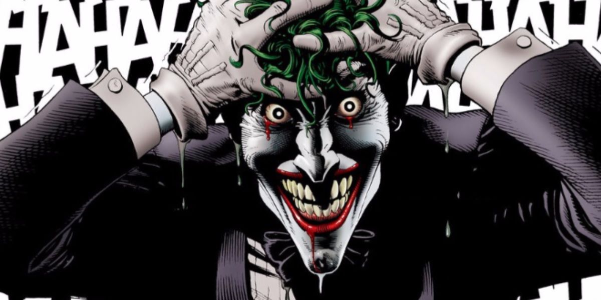 The Joker losing his mind in The Killing Joke comic book art.
