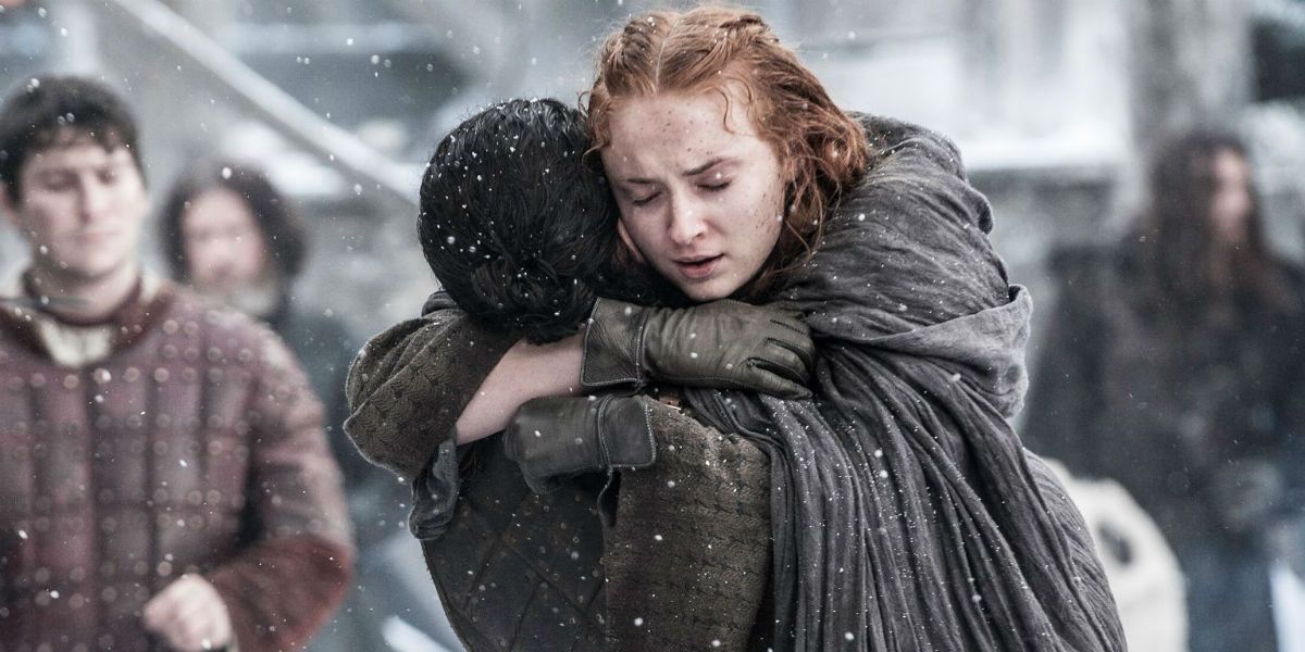 Jon and Sansa as they reunite in Game of Thrones 