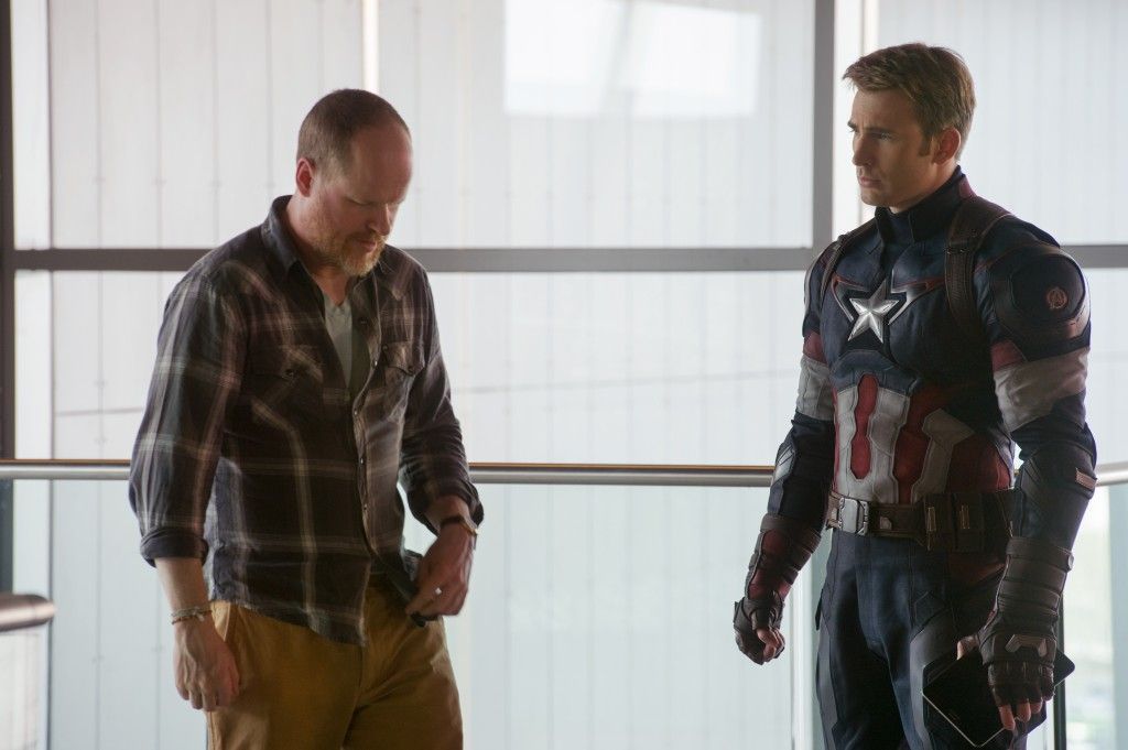 Joss Whedon and Chris Evans - Official Avengers Age of Ultron Set Photo 