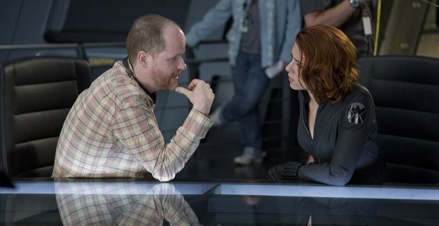 Joss Whedon and Scarlett Johansson set photo