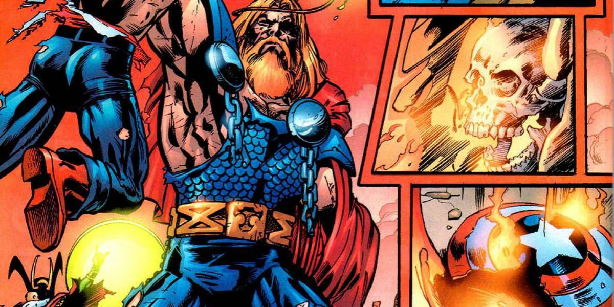 King Thor destroys Captain America's shield