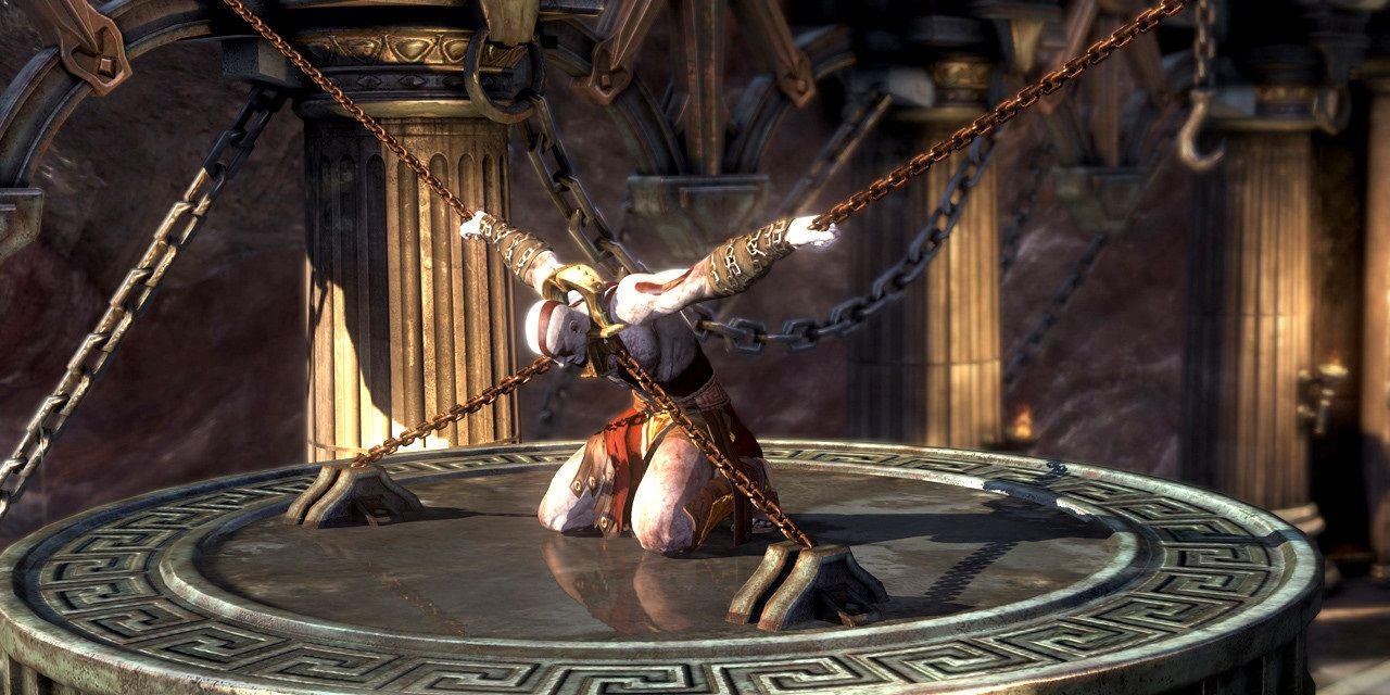 Kratos preso em God of War: Ascension.