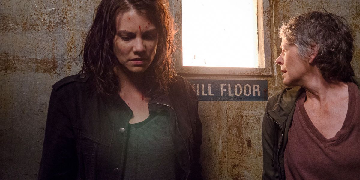 Lauren Cohan as Maggie and Melissa McBride as Carol in The Walking Dead Season 6 Episode 13