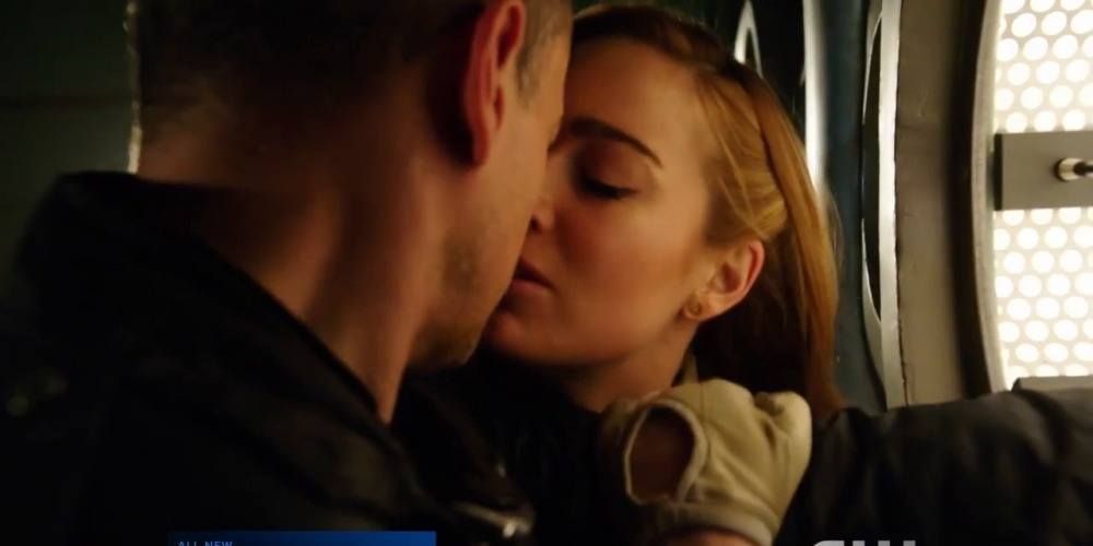Legends of Tomorrow Sara Lance and Leonard Snart share a kiss in Destiny