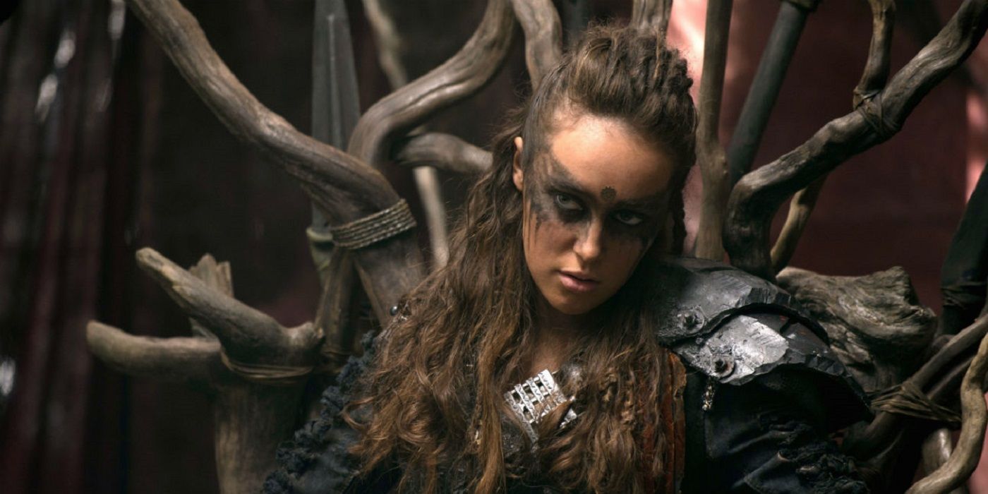 Lexa sits on her throne in The 100