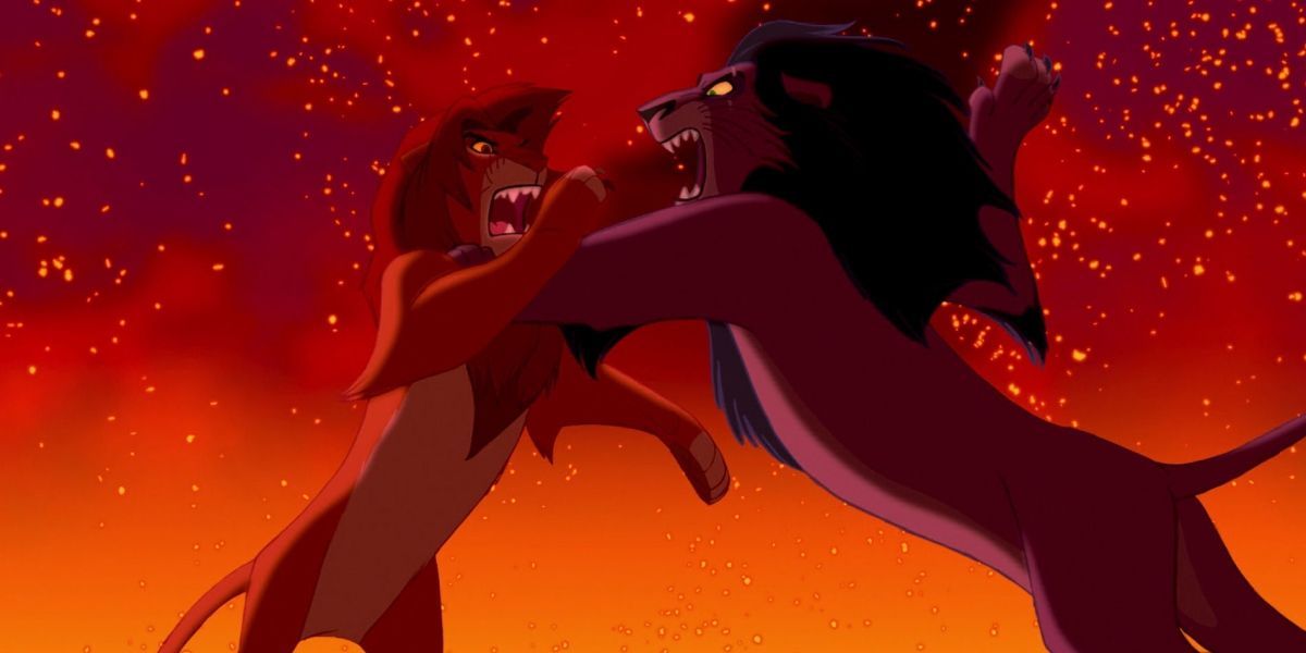 Simba fighting Scar for Pride Rock in Flames
