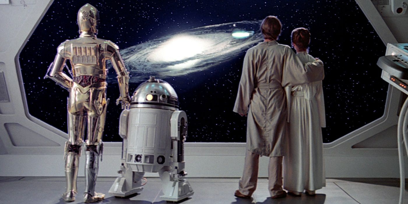 Luke Leia droids look at the galaxy in ESB