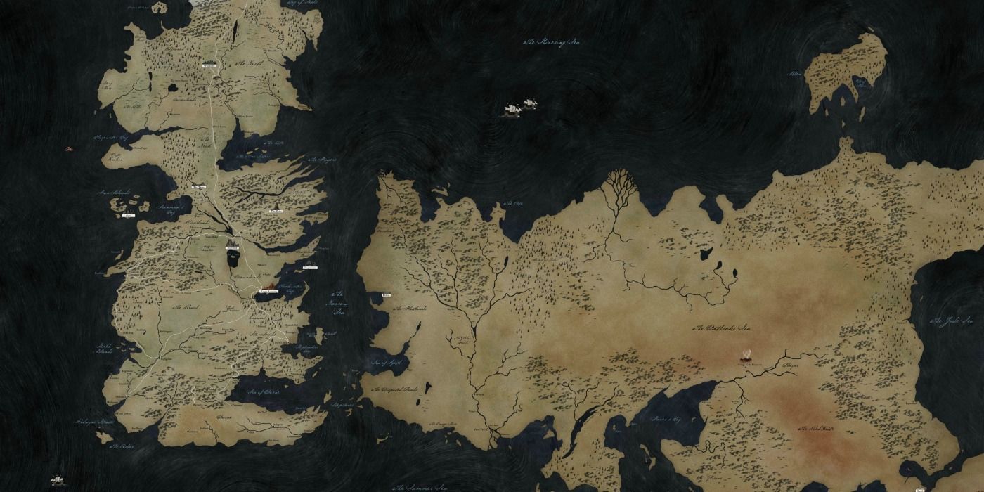 Mapa de Poniente y Essos desde "Game of Thrones"