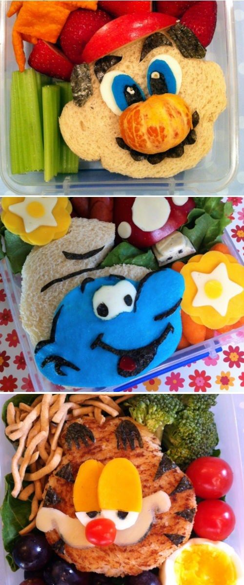 Mario, Garfield, Smurfs bento box