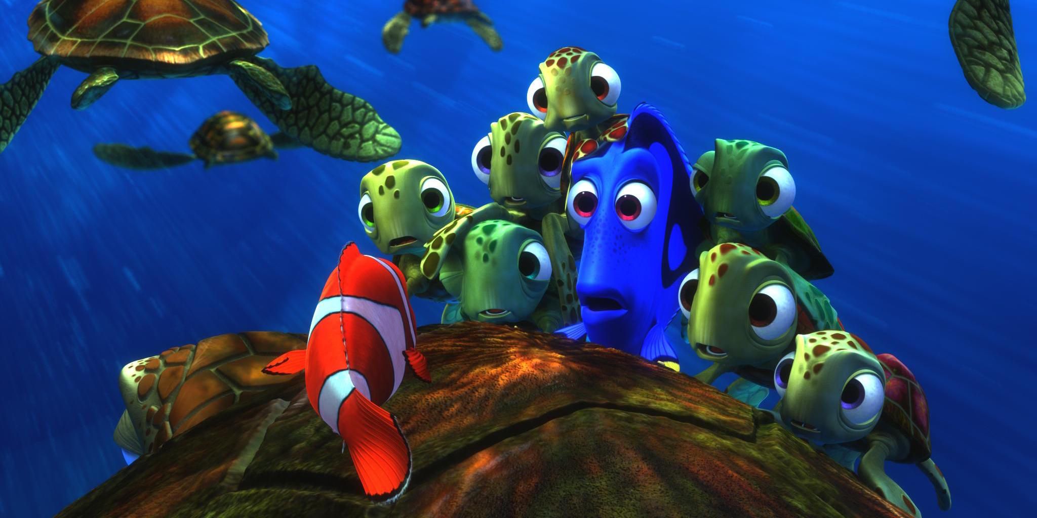 Marlin talks to Dory and others in Finding Nemo