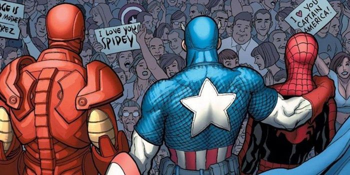 Marvel - Captain America and Iron Man Embrace Spider-Man