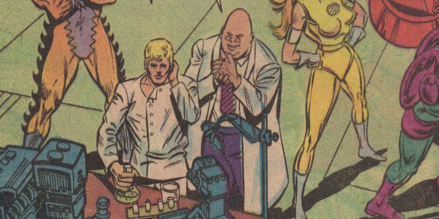 Egghead em pé atrás de Hank Pym na Marvel Comics.
