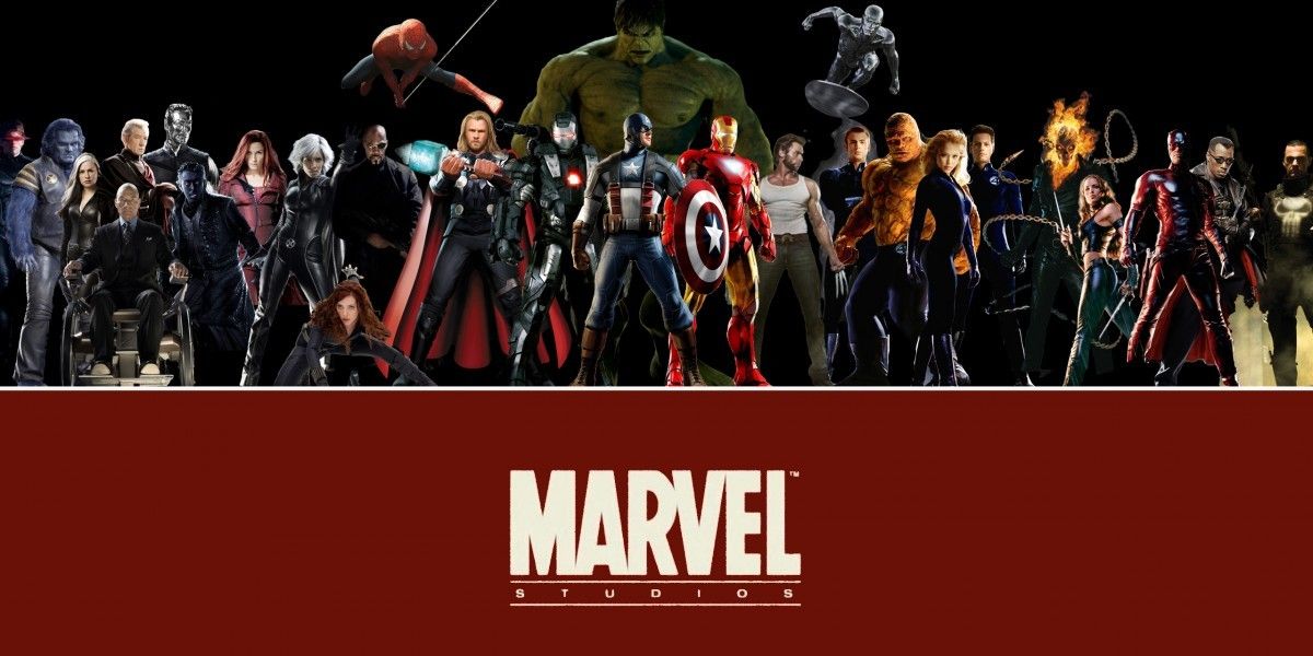 Marvel Logo With Marvel Movie Heroes
