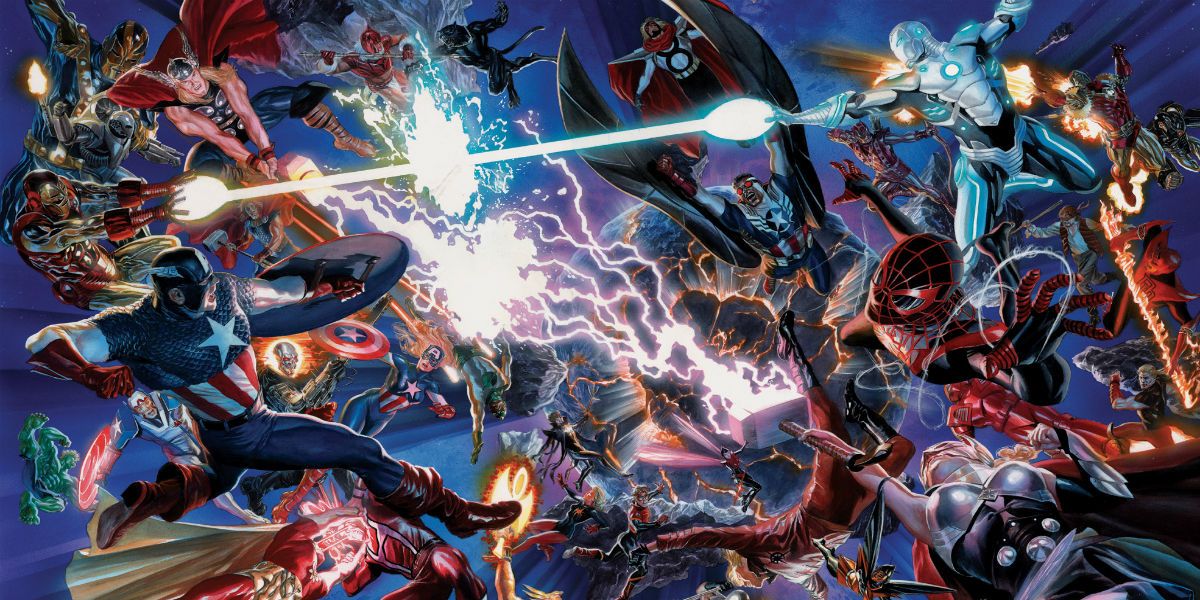 Multiple Marvel heroes fighting in Marvel comics