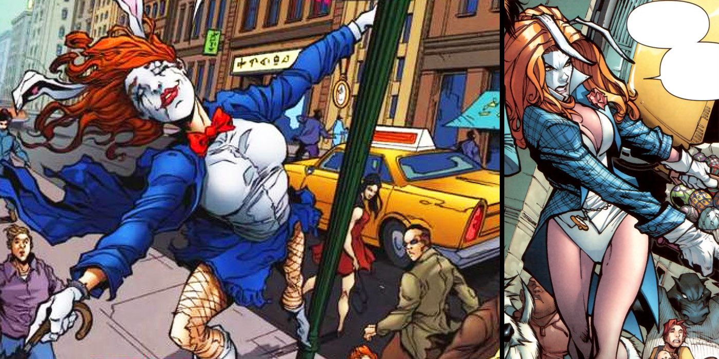 Split image showing the Marvel villain White Rabbit