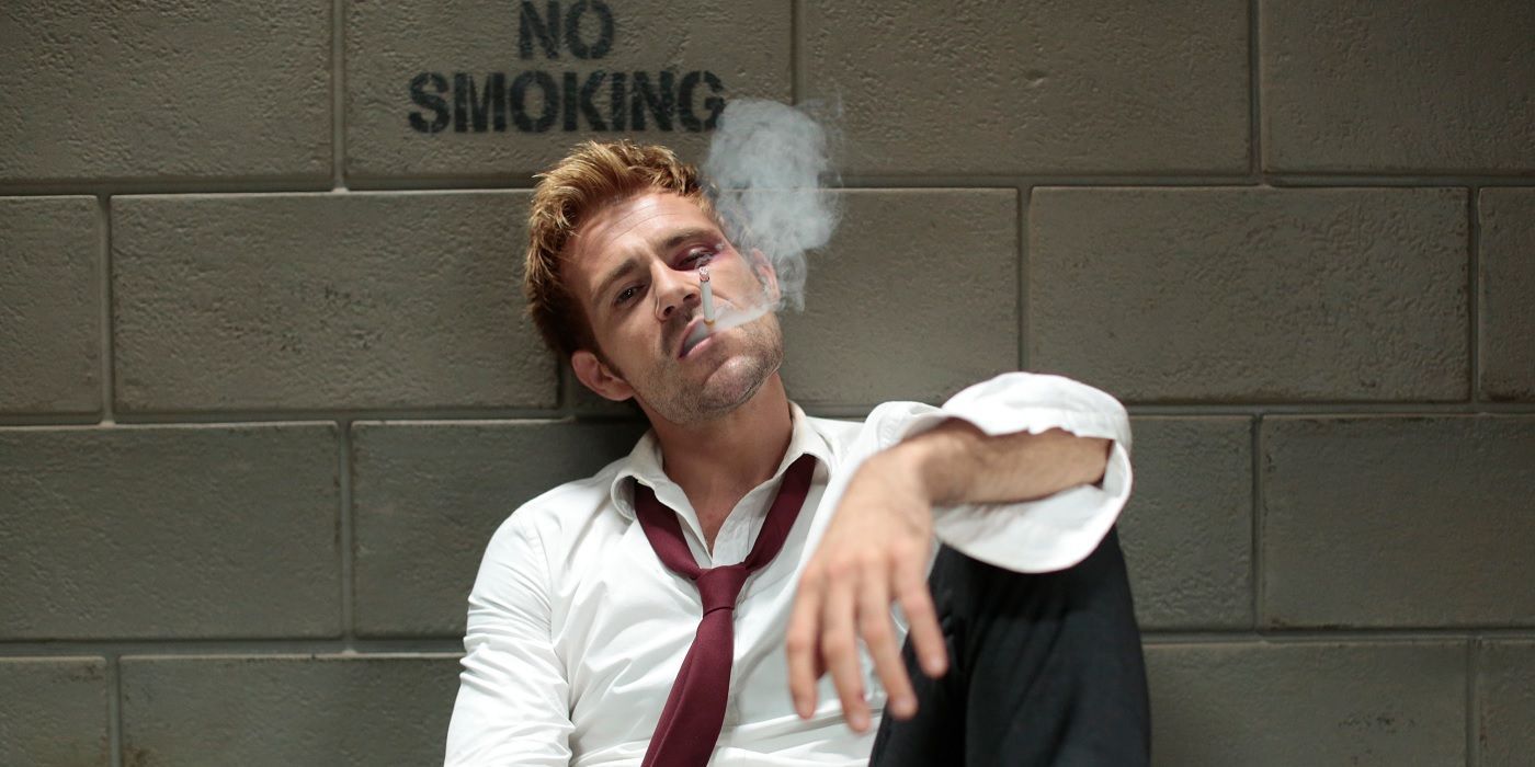 Matt Ryan as John Constantine with 'No Smoking' sign
