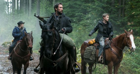 Maxim Knight Noah Wyle and Connor Jessup in Falling Skies The Picket Line