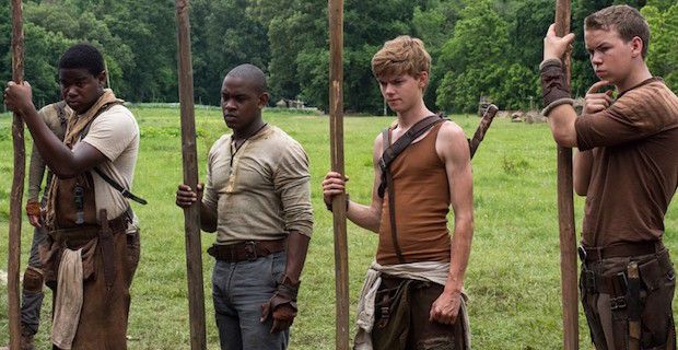 Frypan (Dexter Darden), Alby (Aml Ameen), Newt (Thomas Brodie-Sangster), and Gally (Will Poulter)