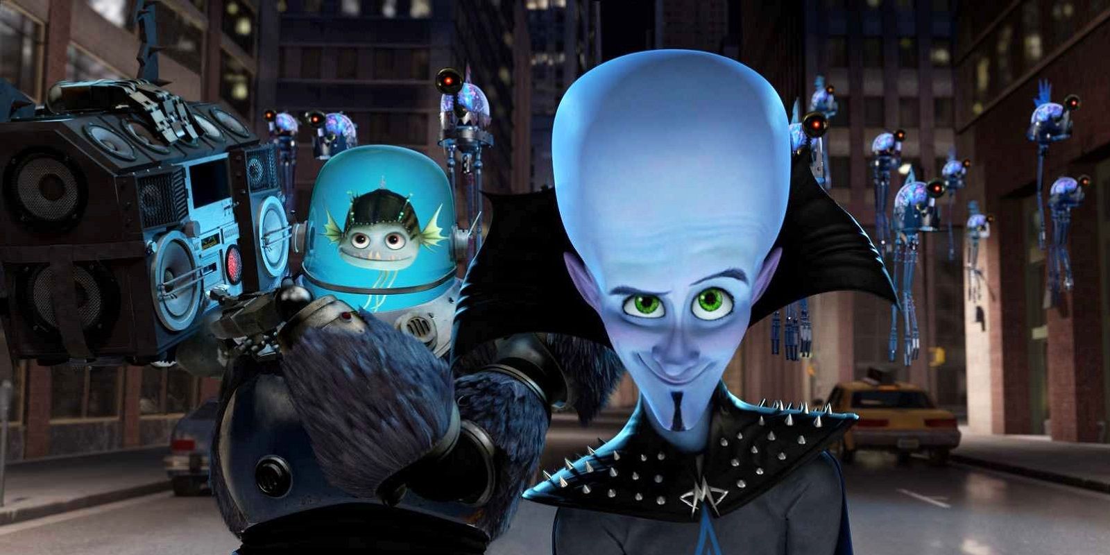 Megamind and his sidekick look on in Megamind 