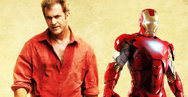 Mel Gibson and Robert Downey Jr as Iron Man