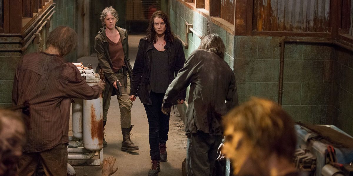 Melissa McBride and Lauren Cohan in The Walking Dead Season 6 Episode 13