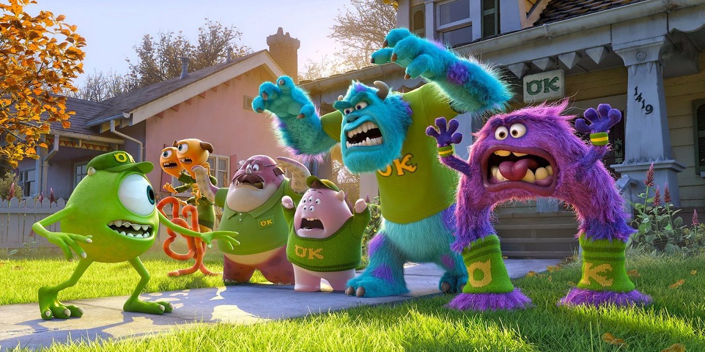 Monster's University - The characters scaring each other on the front yard