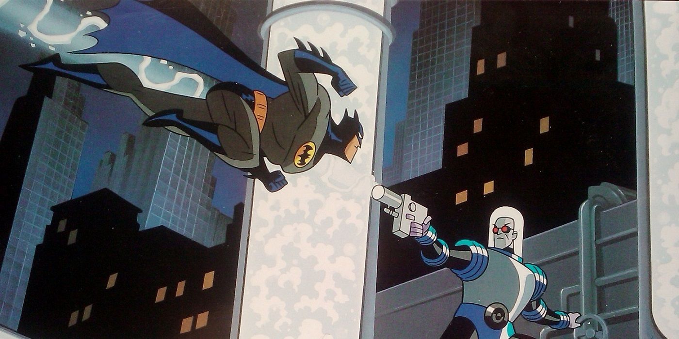 Mr. Freeze e Batman lutando na série animada