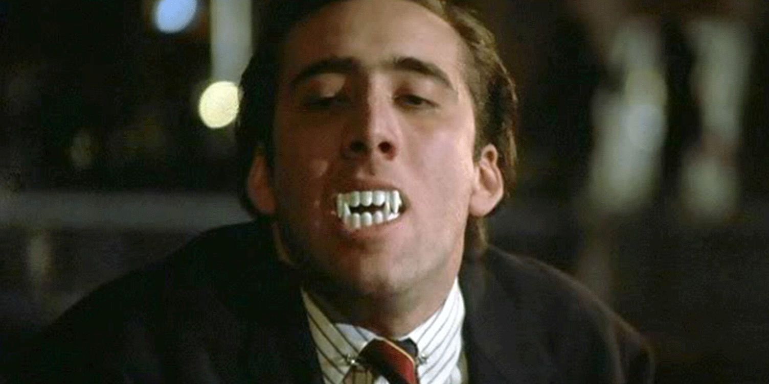 Nicolas Cage wearing fangs in Vampire's Kiss