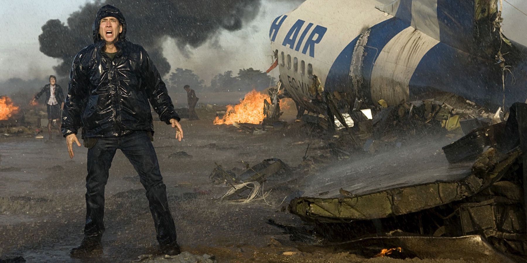 Nicolas Cage next to a crashed plane in Knowing