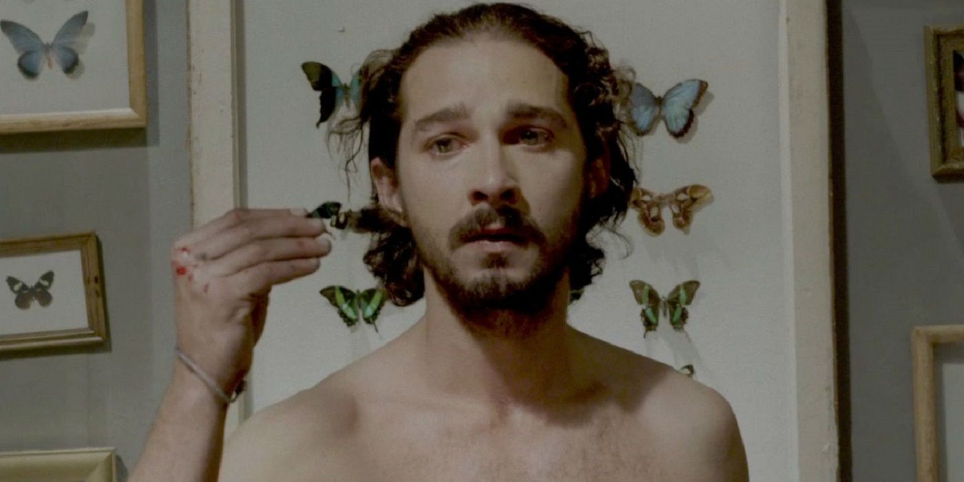 Shia Lebouf holding a butterfly in Nymphomaniac.