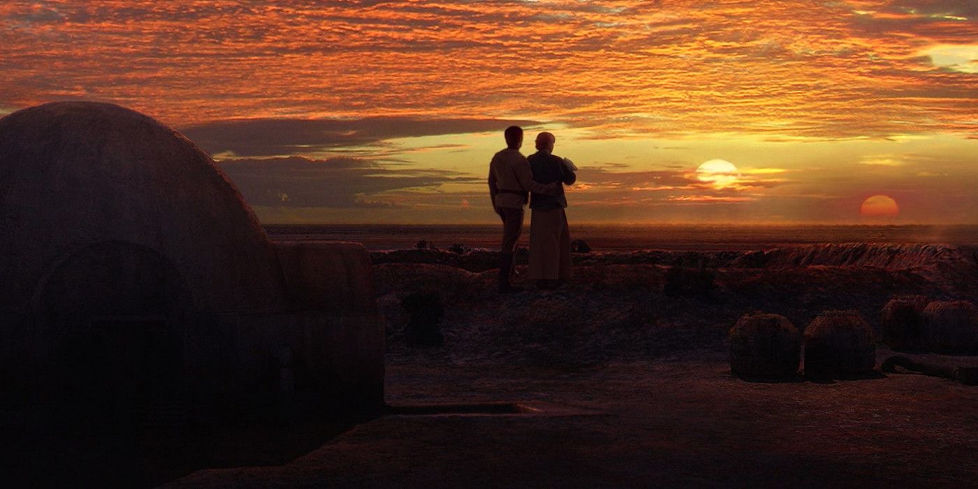 Star Wars: Owen and Beru Lars Hold Luke and Watch Twin Suns