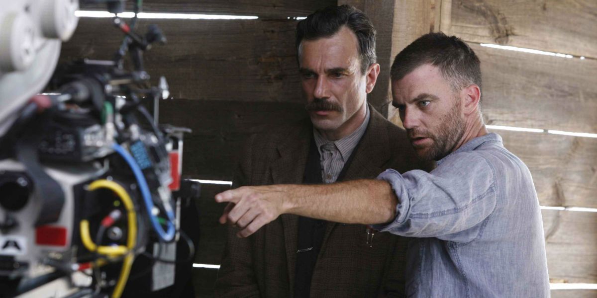 Paul Thomas Anderson and Daniel Day-Lewis filming There Will Be Blood