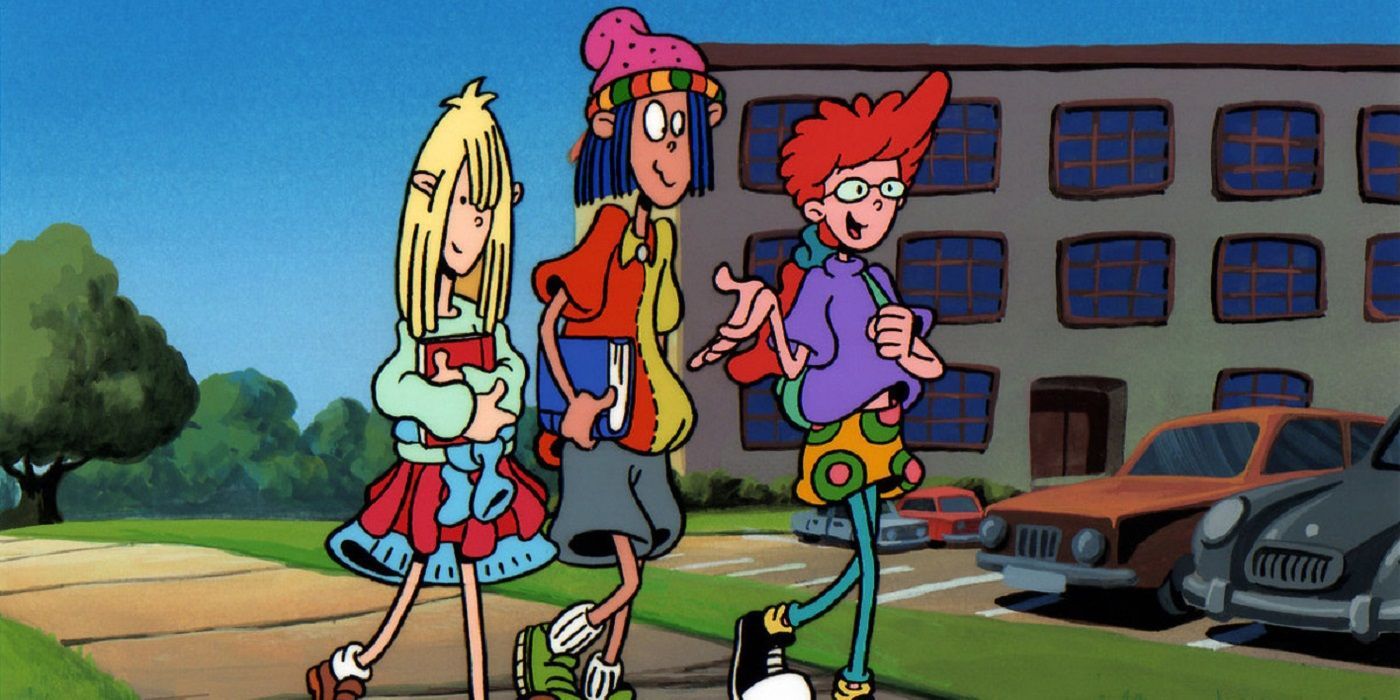 Pepper Ann, Nicky, and Milo walking to school in Pepper Ann