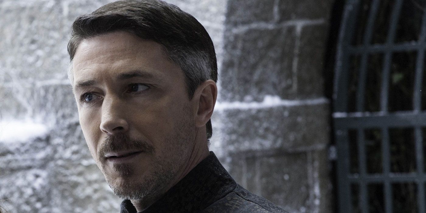 A close-up of Littlefinger at winterfell looking confused in Game of Thrones