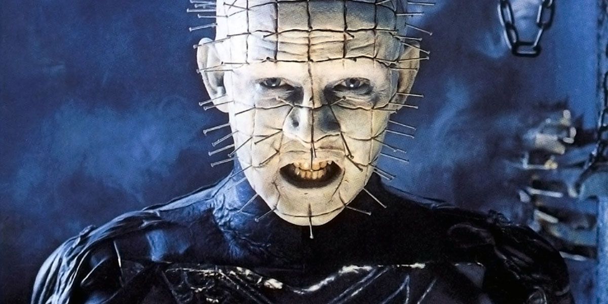 Pinhead grimaces from the poster for Hellraiser 