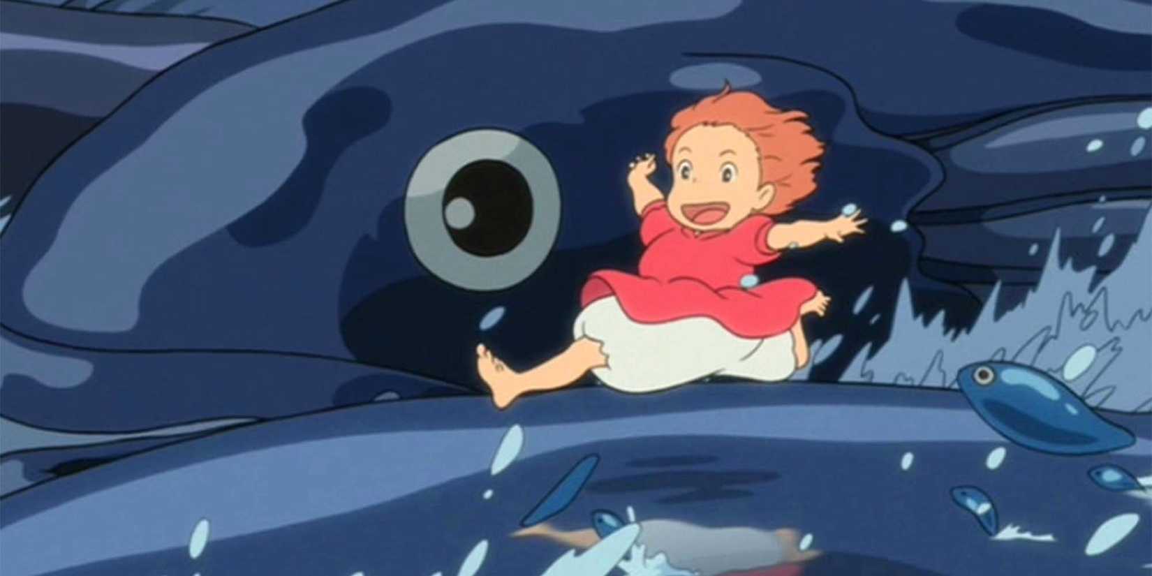 Ponyo runs atop a stampede of gelatinous fish.