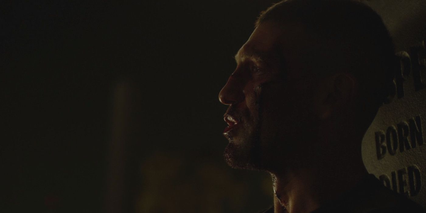 Jon Bernthal as Punisher tells Daredevil the story about his return from the war. He was too tired to read Penny and Dime to his daughter. From Marvel Netflix Daredevil season 2