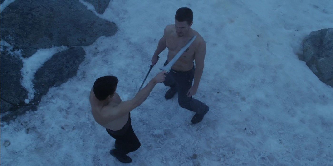 Ra's al Ghul (Matt Nable) enfrenta Oliver Queen (Stephen Amell) Arrow Temporada 3