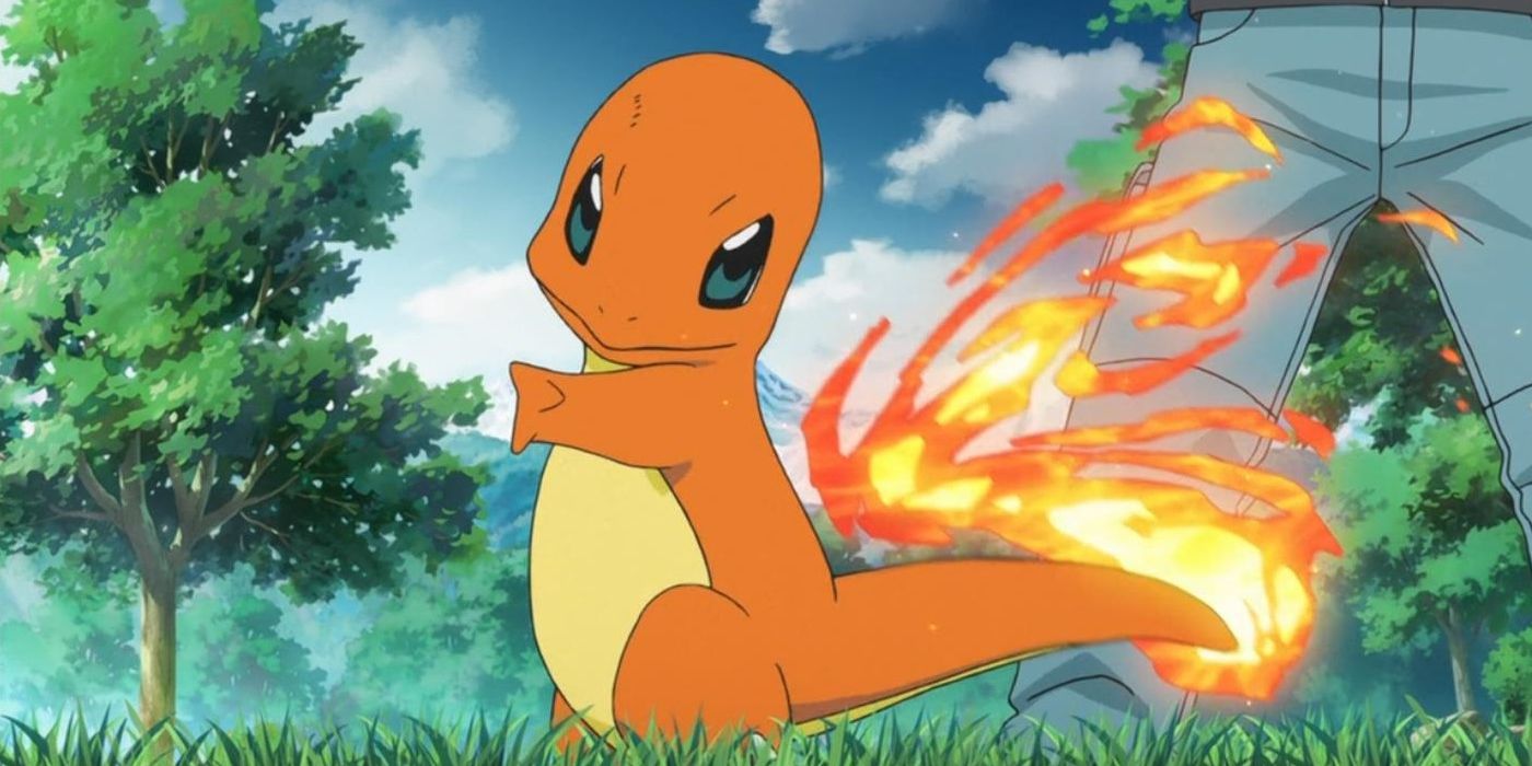 Red's Charmander ready to attack in the Pokemon anime