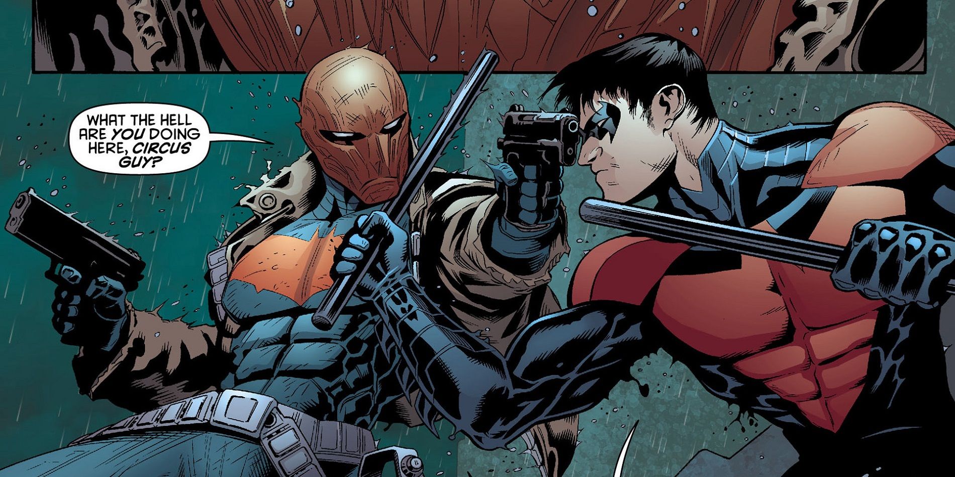 Red Hood and Nightwing fighting
