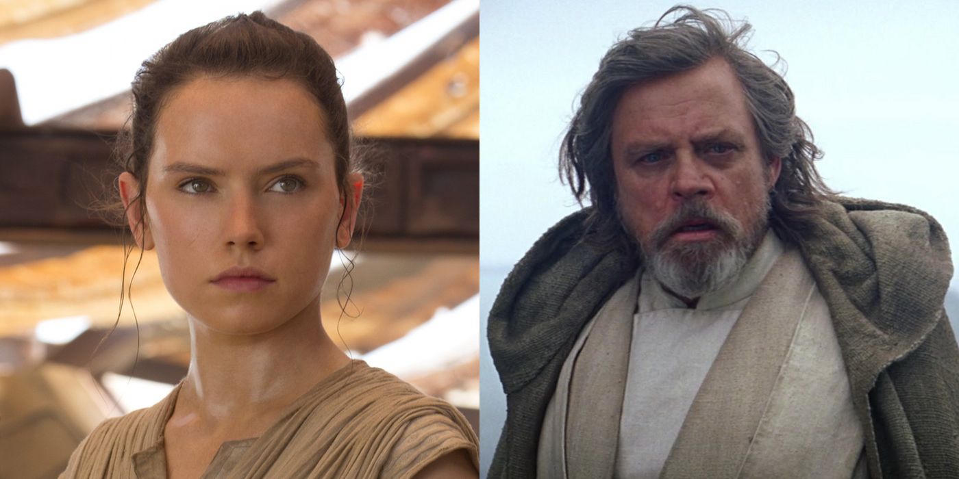 Rey and Luke Skywalker in Star Wars Force Awakens
